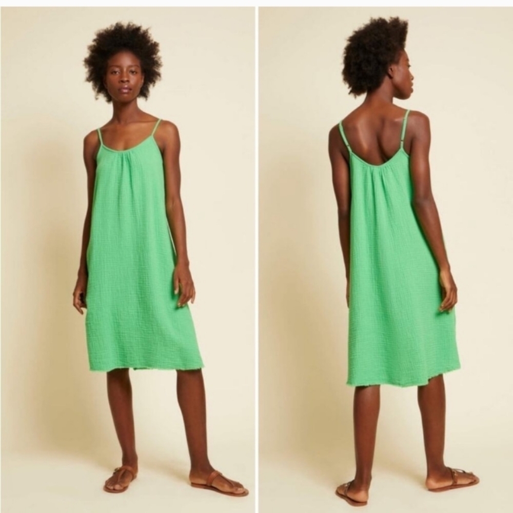 Nation LTD Adele Midi Dress 100% Cotton Gauze Green XS